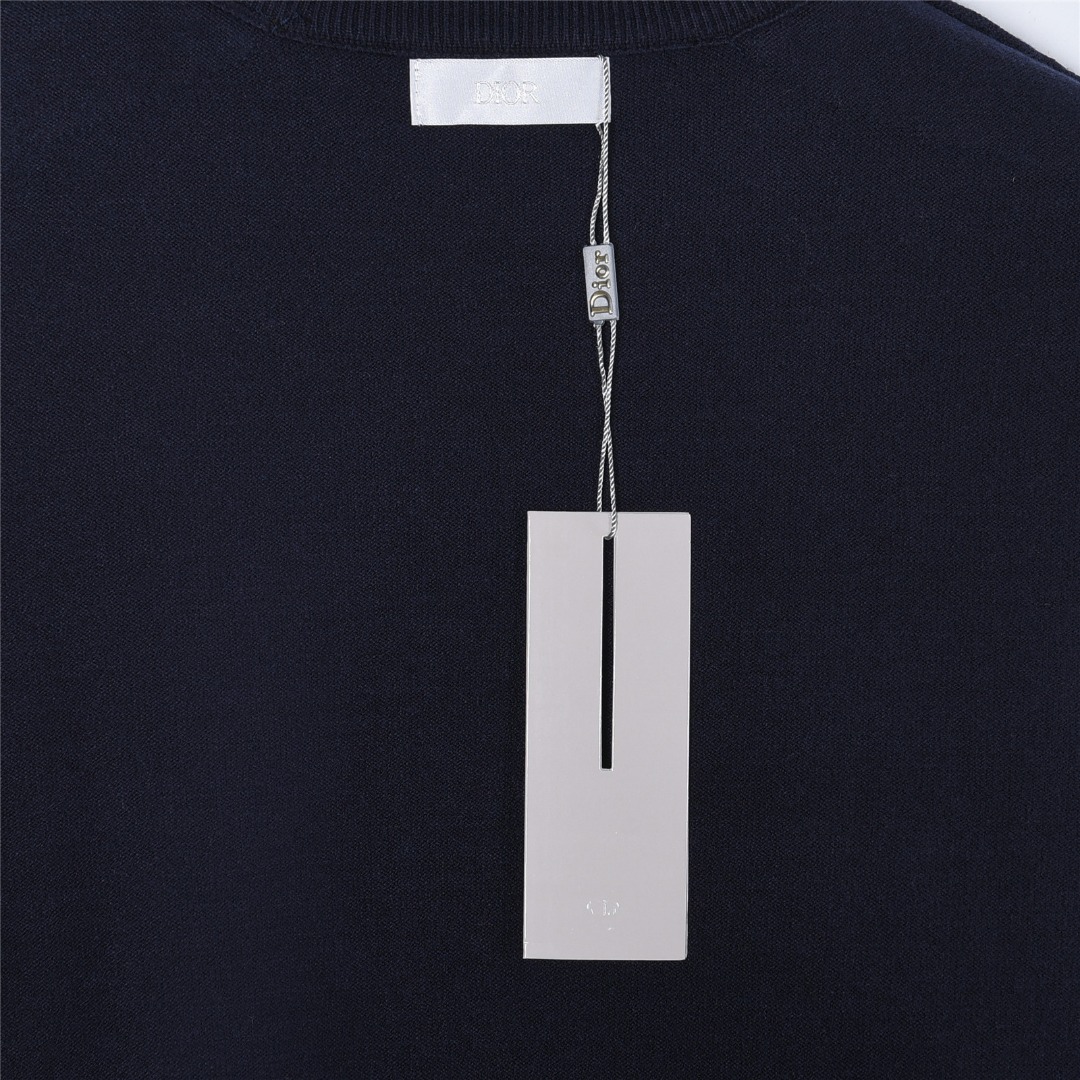 Dior/迪奥 肩袖提花织带拼接圆领毛衣 藏青