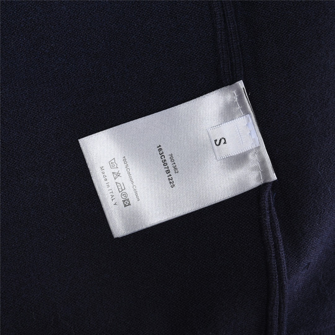 Dior/迪奥 肩袖提花织带拼接圆领毛衣 藏青