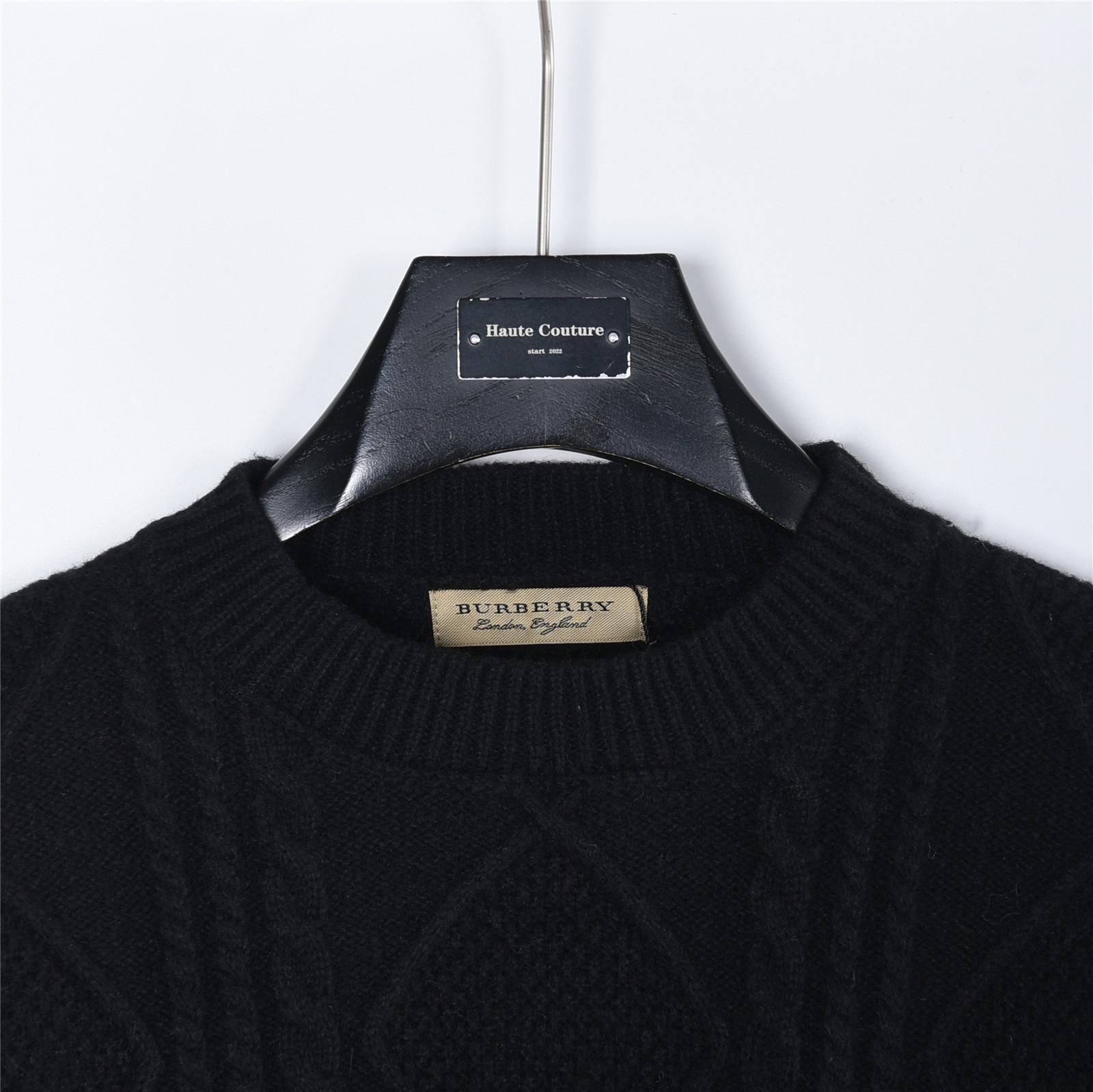 Burberry/巴宝莉 假两件格纹拼接圆领毛衣 拼接圆领毛衣 黑色