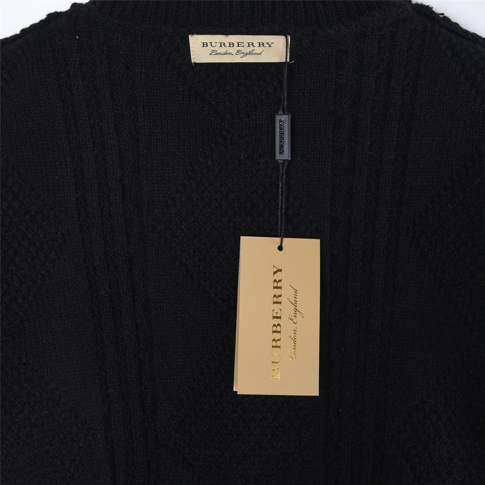 Burberry/巴宝莉 假两件格纹拼接圆领毛衣 拼接圆领毛衣 黑色