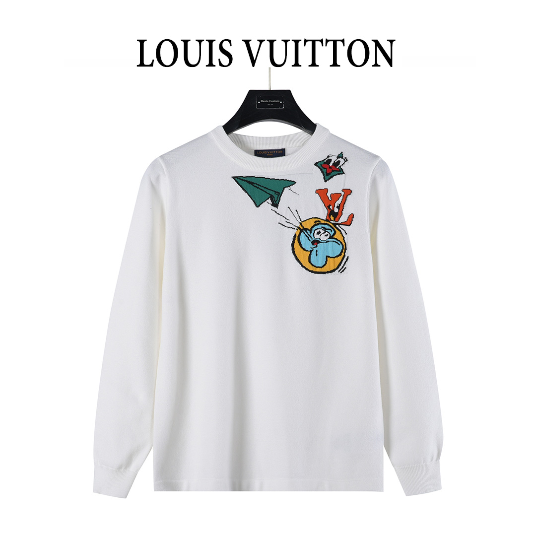 (支持放店) Louis Vuitton/路易威登 25Fw 童趣纸飞机针织提花针织衫毛衣 单品采用定染定纺纱线、购入原版打造 全套定制辅料 细节决定成败 重磅秋冬新款 单品克重高 柔软细腻不扎身 上身效果非常nice 宽松版型 男女同款 颜色:白色