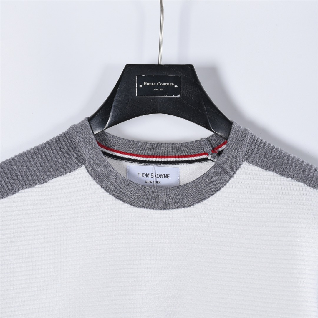 ThomBrowne/汤姆布朗 25Fw 四杠条纹拼色校园风针织毛衣