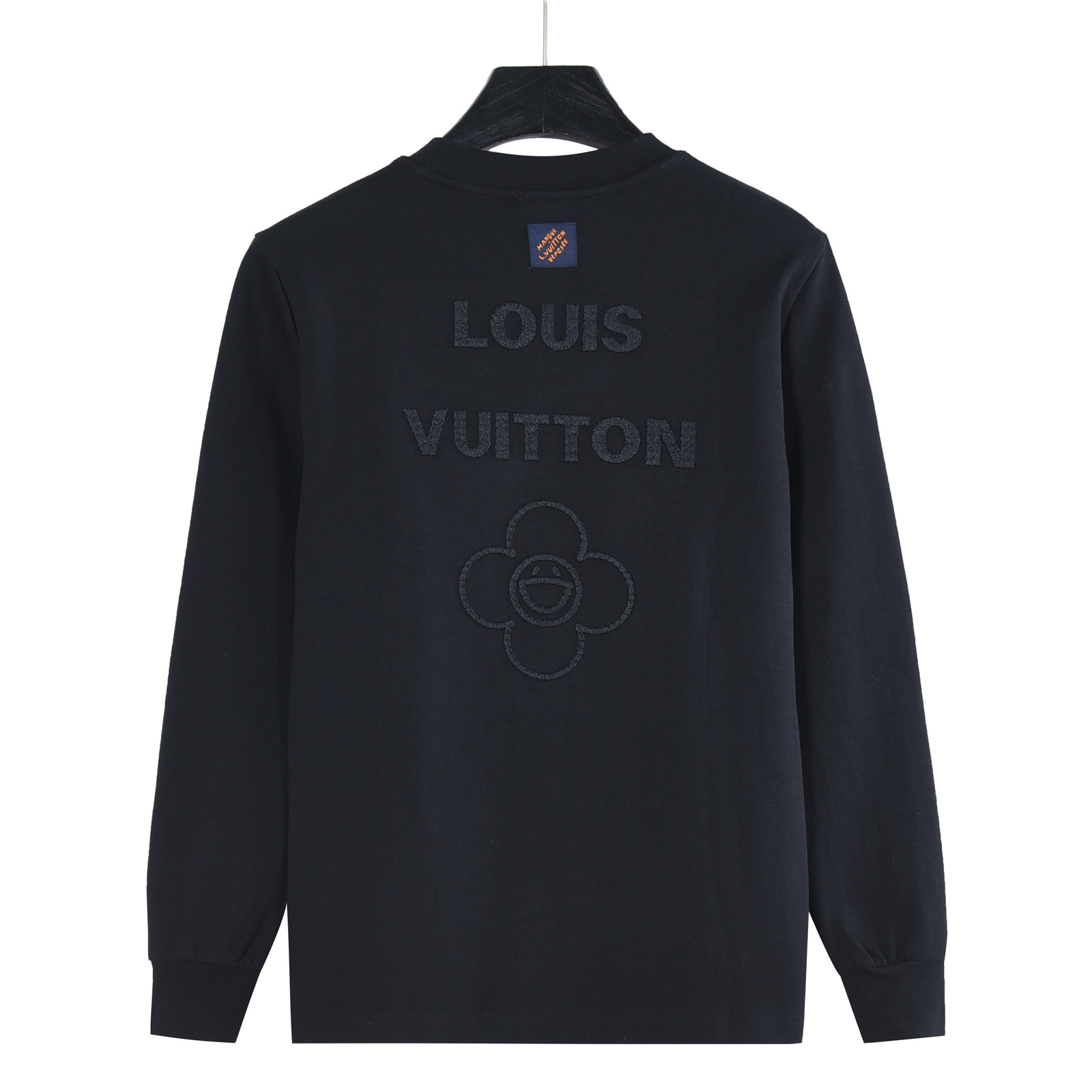 Louis Vuitton/路易威登 暗纹四叶草及logo字母榻榻米刺绣长袖T恤 黑色 白色
