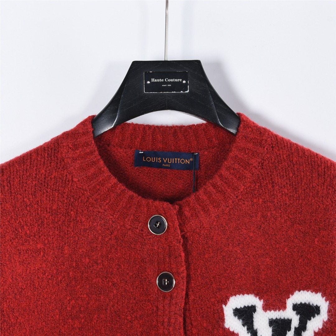 Louis Vuitton/路易威登 25Fw 提花大logo开衫毛衣 黑色 深灰 宝蓝 红色