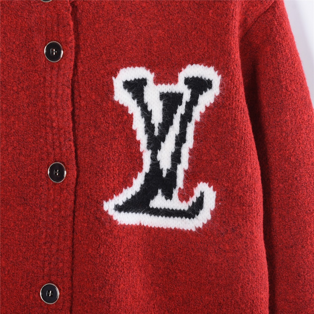 Louis Vuitton/路易威登 25Fw 提花大logo开衫毛衣 黑色 深灰 宝蓝 红色