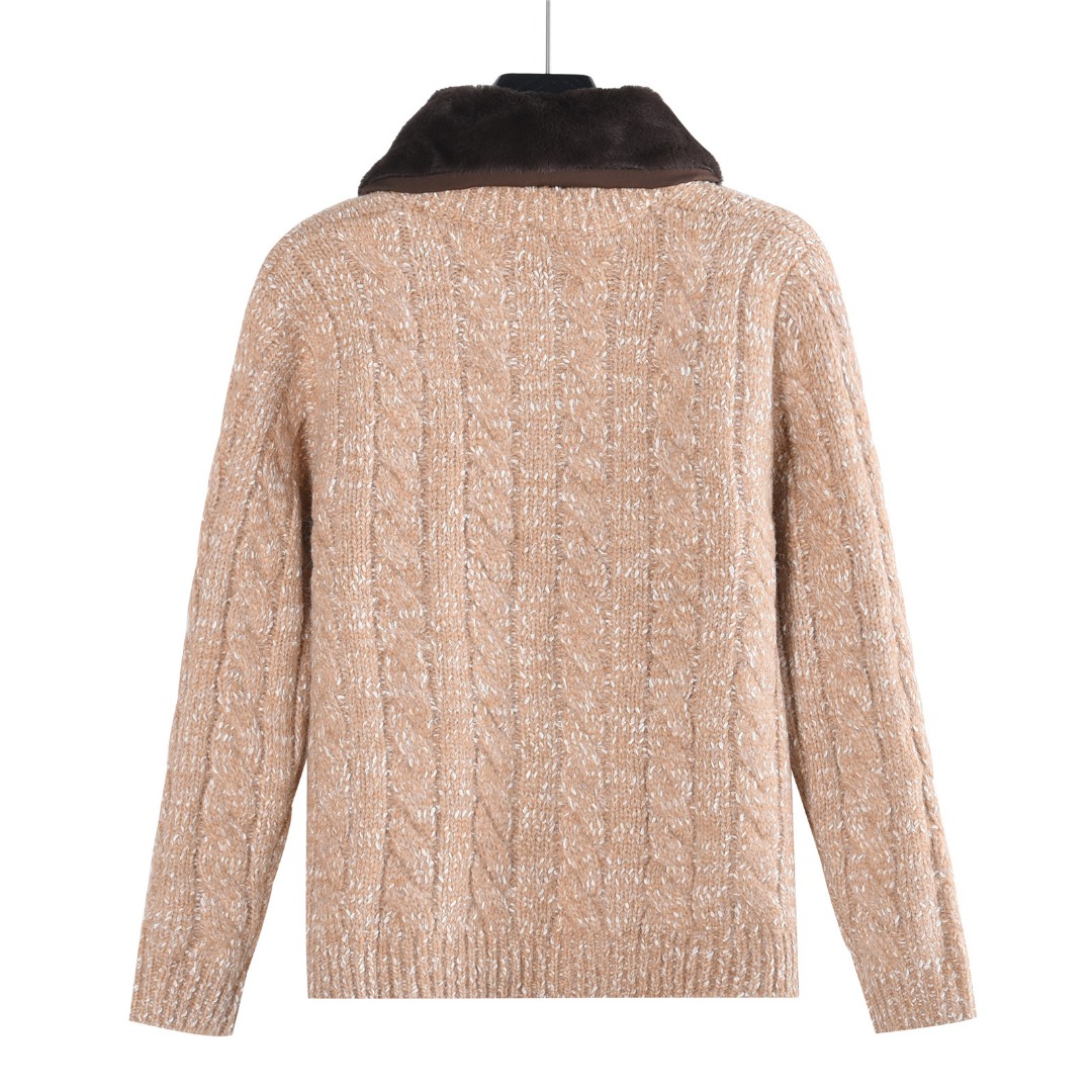 女款 MiuMiu/缪缪 25Fw 水貂领皮草羊毛拉链外套 松弛感里的绒暖奢感 杏色 深灰