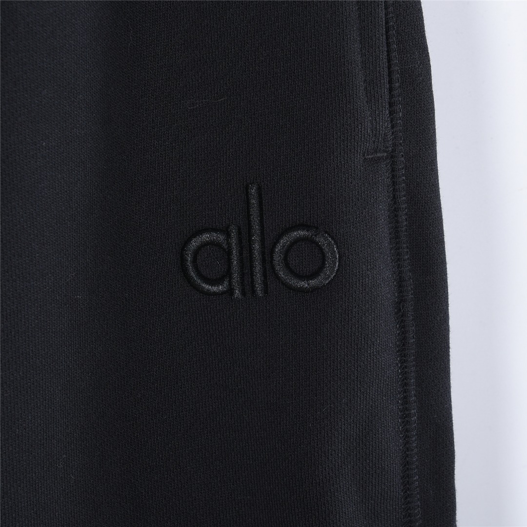 ALO 纯色字母刺绣及后口袋贴布Logo纯棉长裤 黑色 灰白色