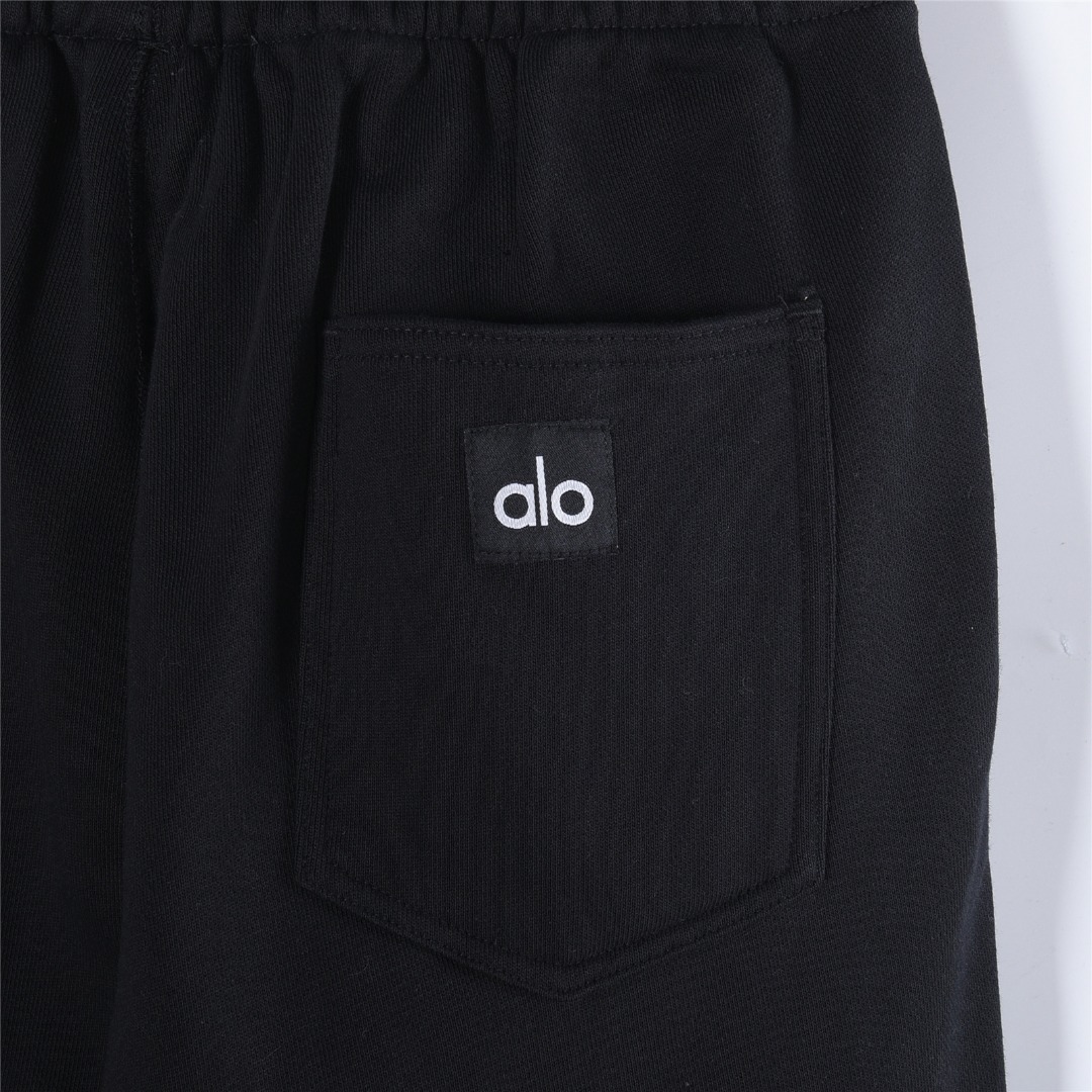 ALO 纯色字母刺绣及后口袋贴布Logo纯棉长裤 黑色 灰白色