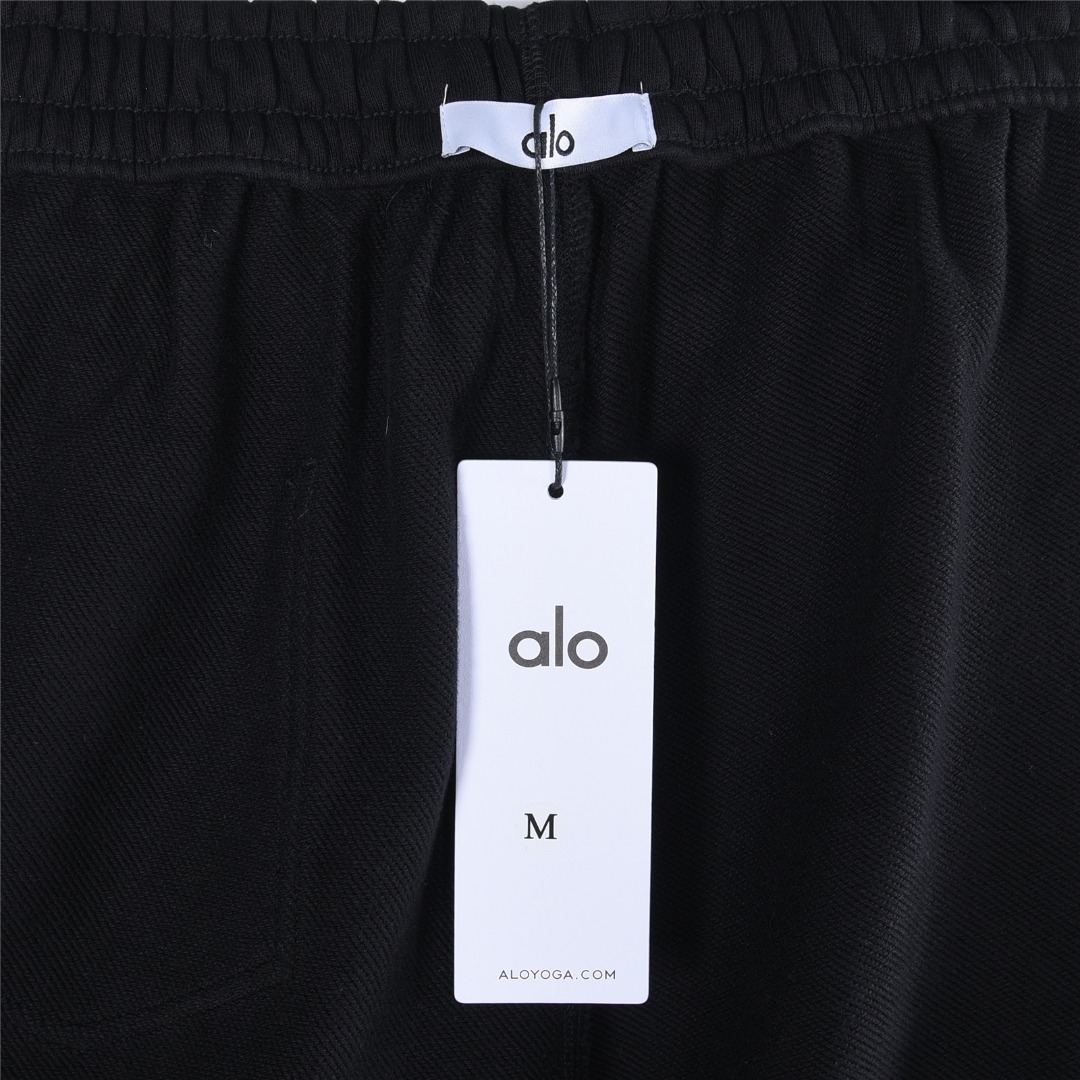 ALO 纯色字母刺绣及后口袋贴布Logo纯棉长裤 黑色 灰白色