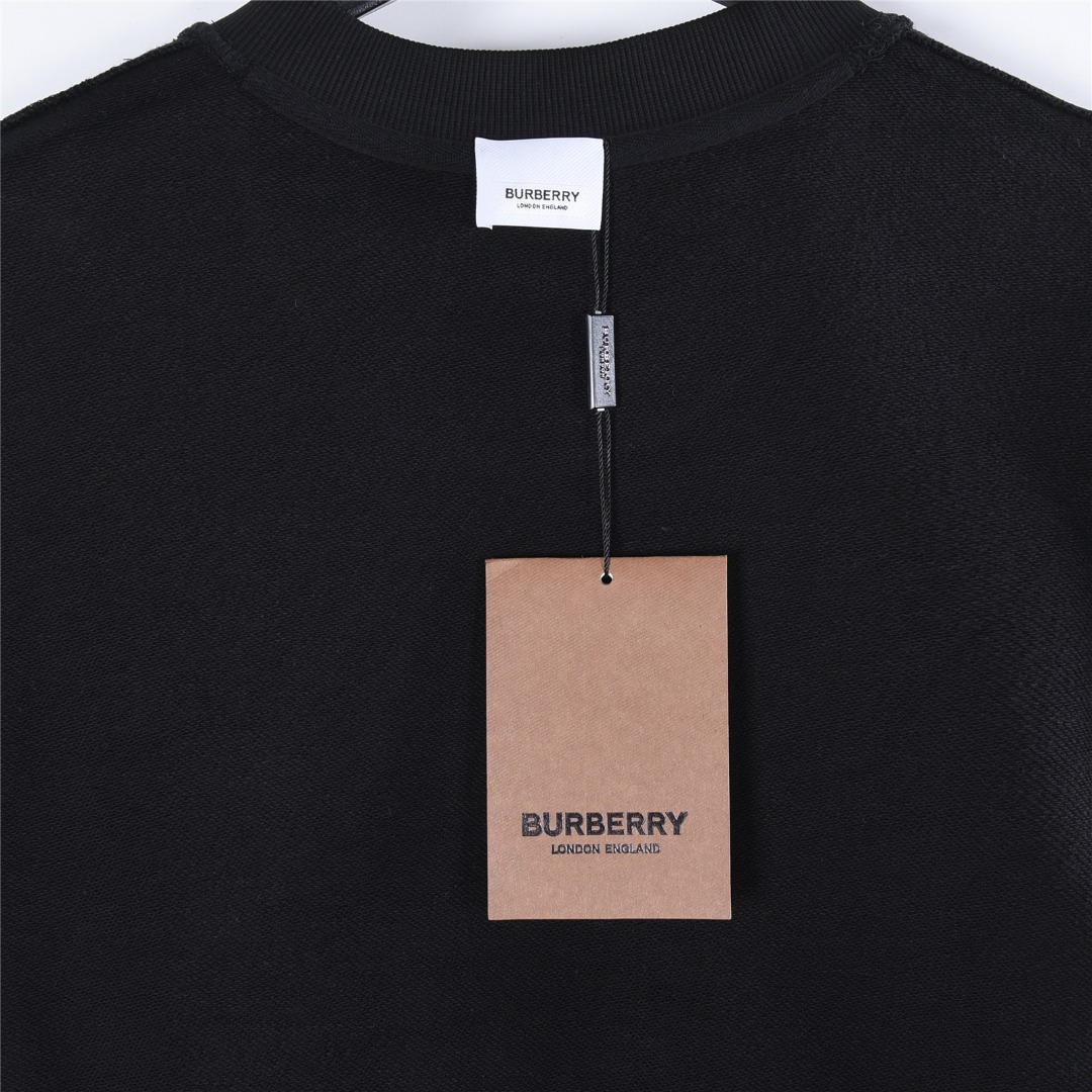 Burberry/巴宝莉 战马格纹贴布刺绣圆领卫衣 黑色 白色