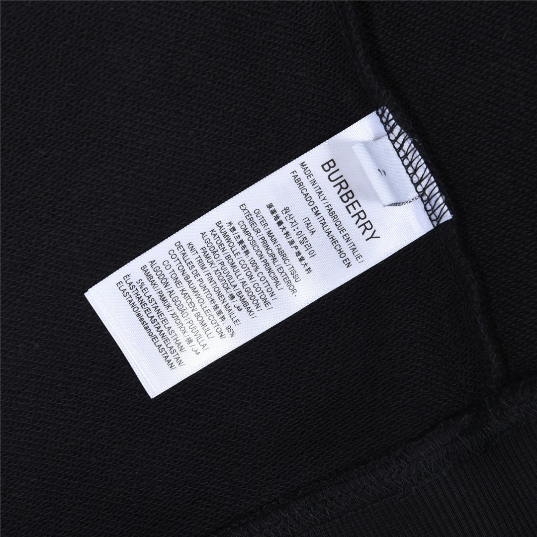 Burberry/巴宝莉 战马格纹贴布刺绣圆领卫衣 黑色 白色