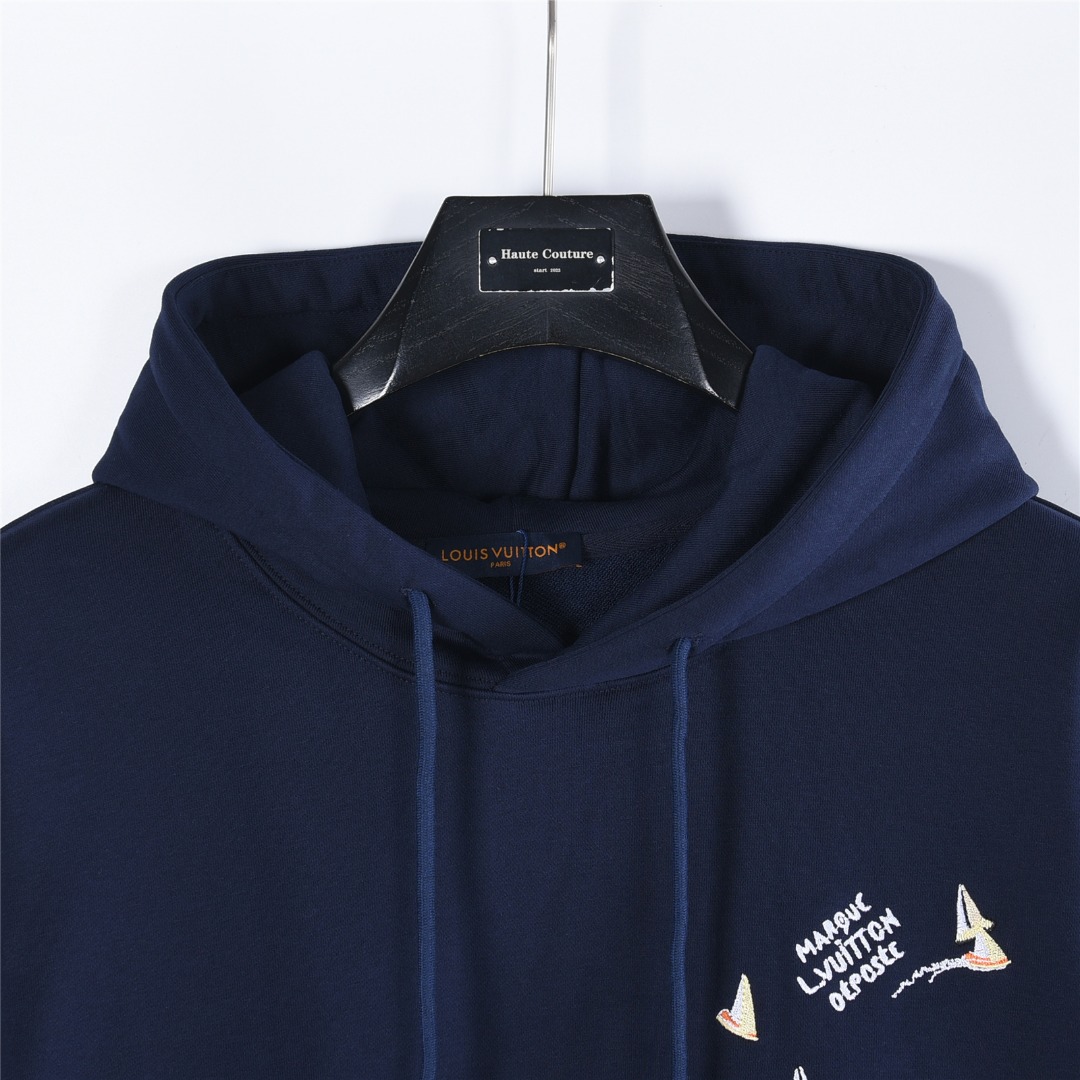 Louis Vuitton/路易威登 25Fw 帆船图案刺绣连帽卫衣藏蓝色