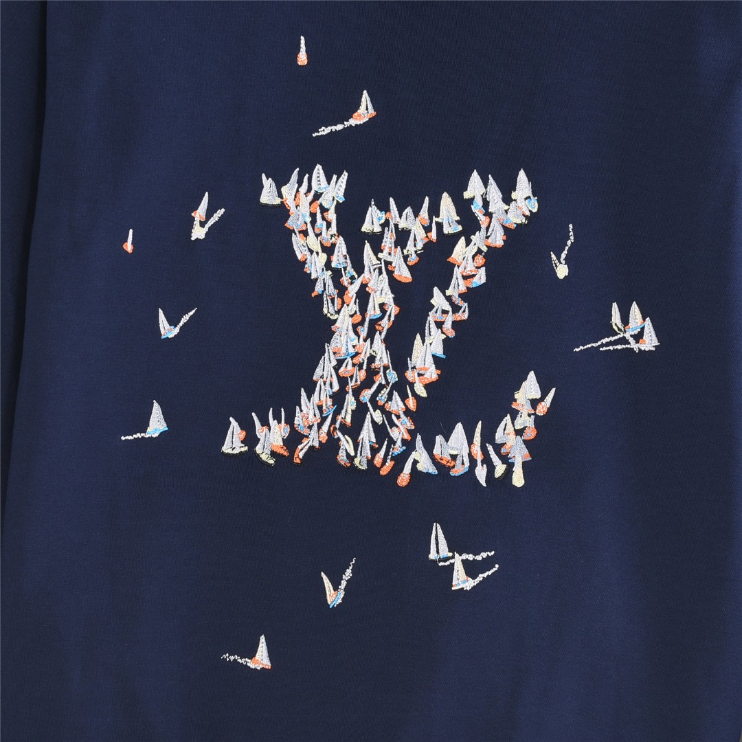 Louis Vuitton/路易威登 25Fw 帆船图案刺绣连帽卫衣藏蓝色