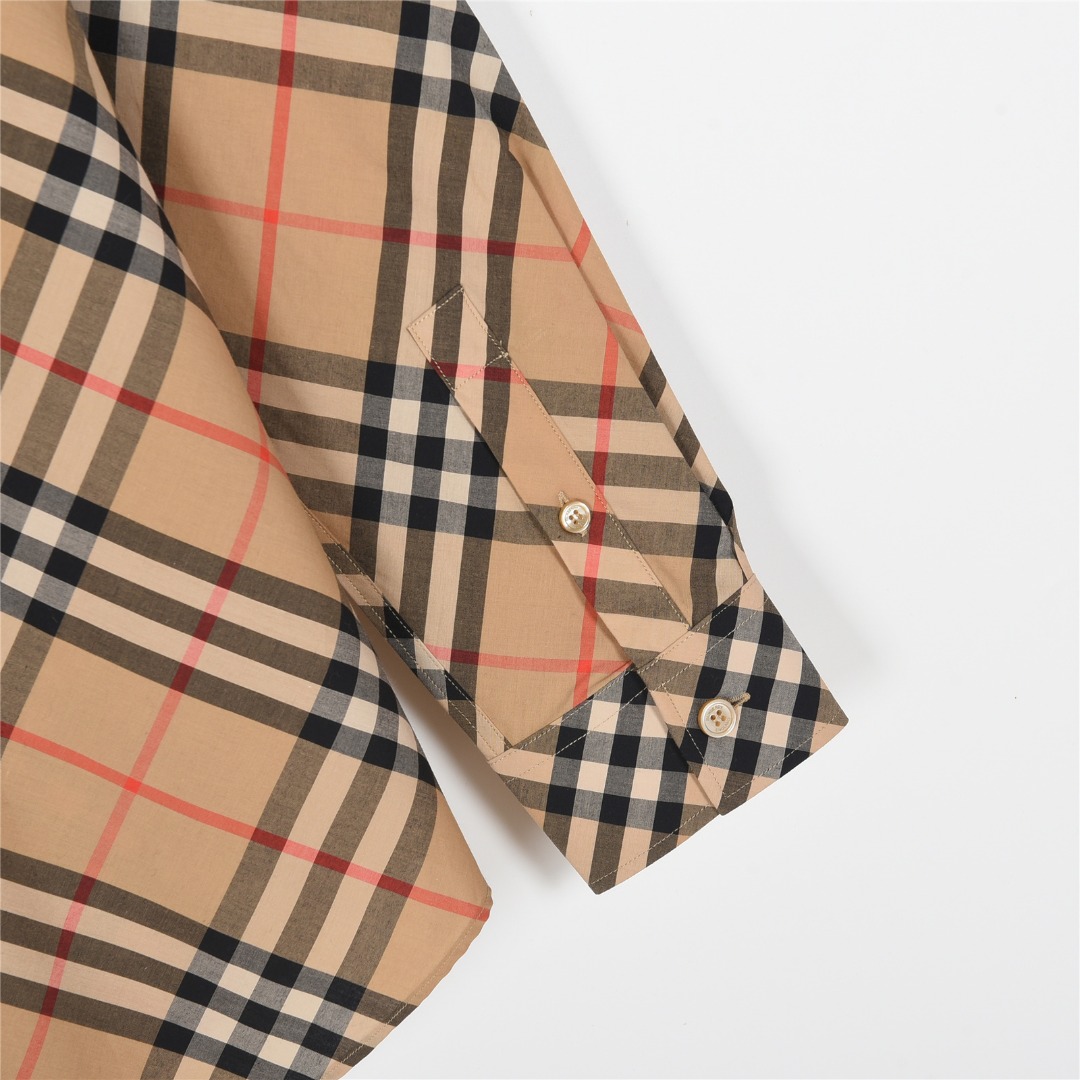 Burberry/巴宝莉 斜纹格棉质长袖衬衫 卡其 灰色