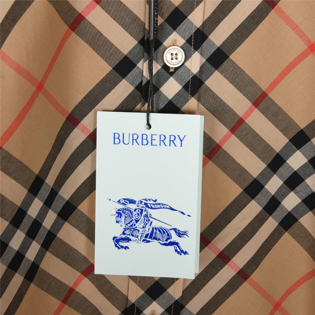 Burberry/巴宝莉 斜纹格棉质长袖衬衫 卡其 灰色