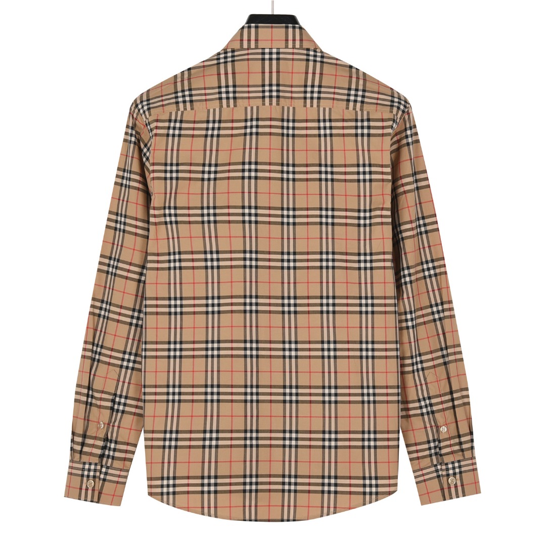 Burberry/巴宝莉 经典口袋小格纹棉质长袖衬衫 卡其小格