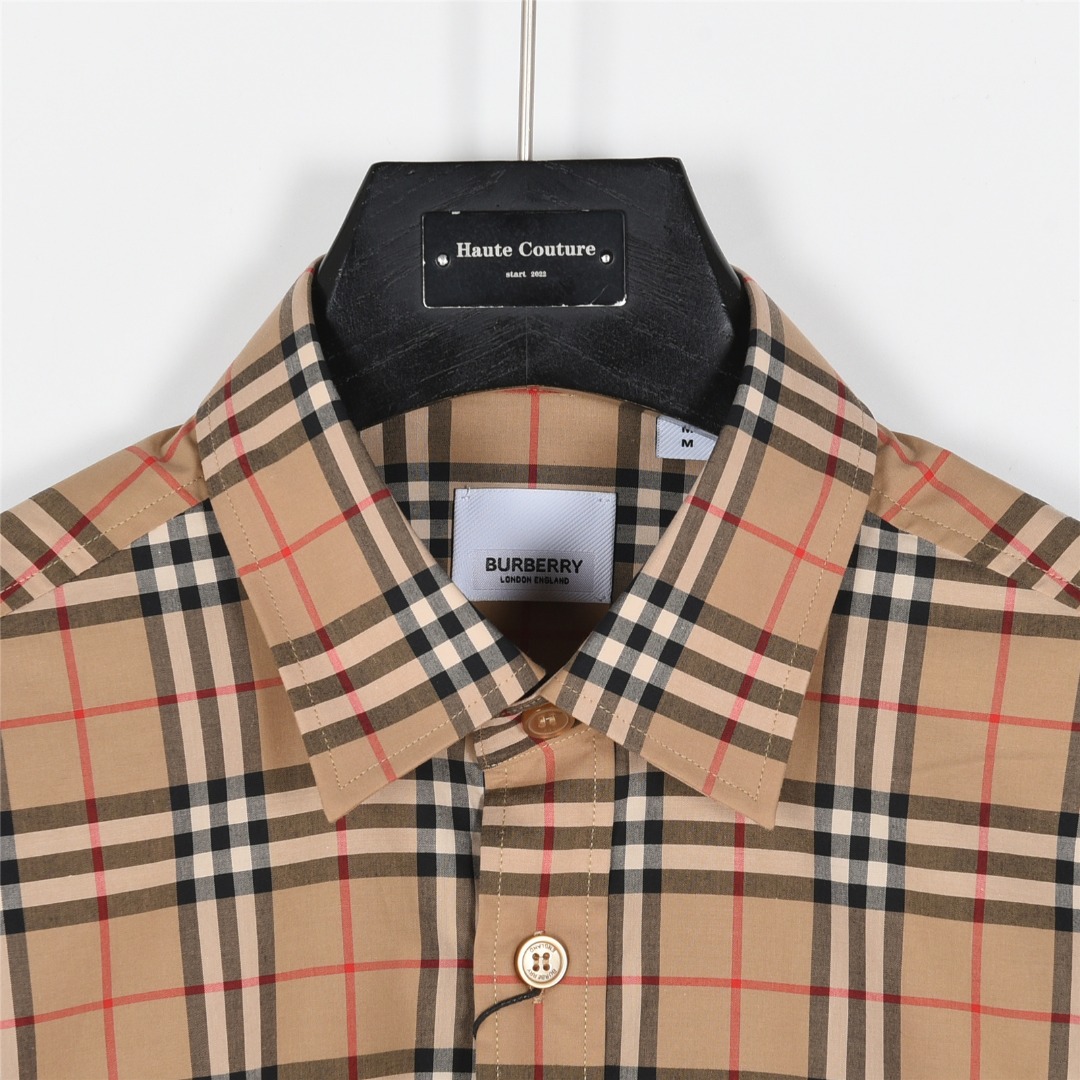 Burberry/巴宝莉 经典口袋小格纹棉质长袖衬衫 卡其小格
