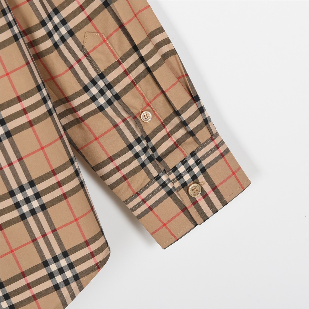 Burberry/巴宝莉 经典口袋小格纹棉质长袖衬衫 卡其小格