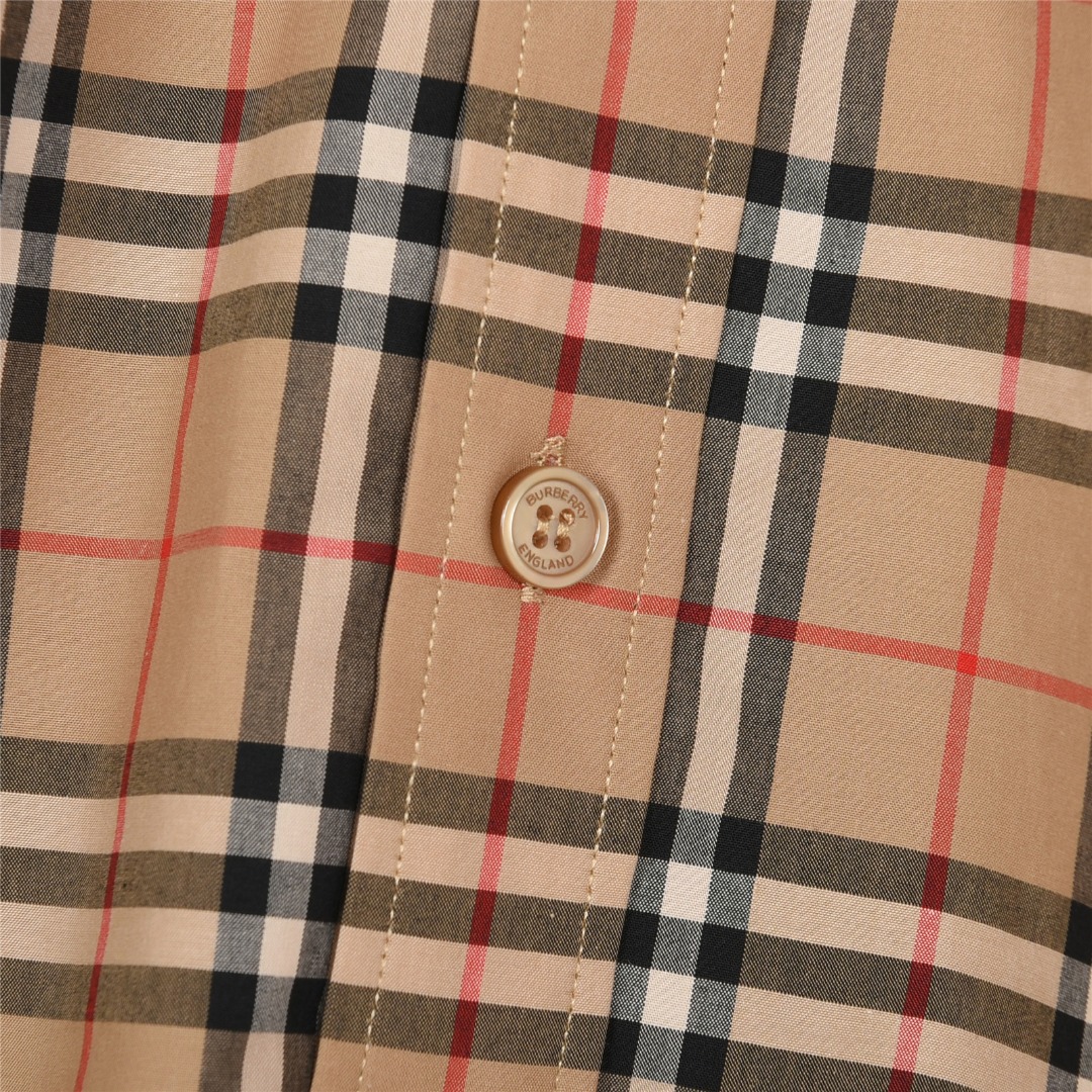 Burberry/巴宝莉 经典口袋小格纹棉质长袖衬衫 卡其小格