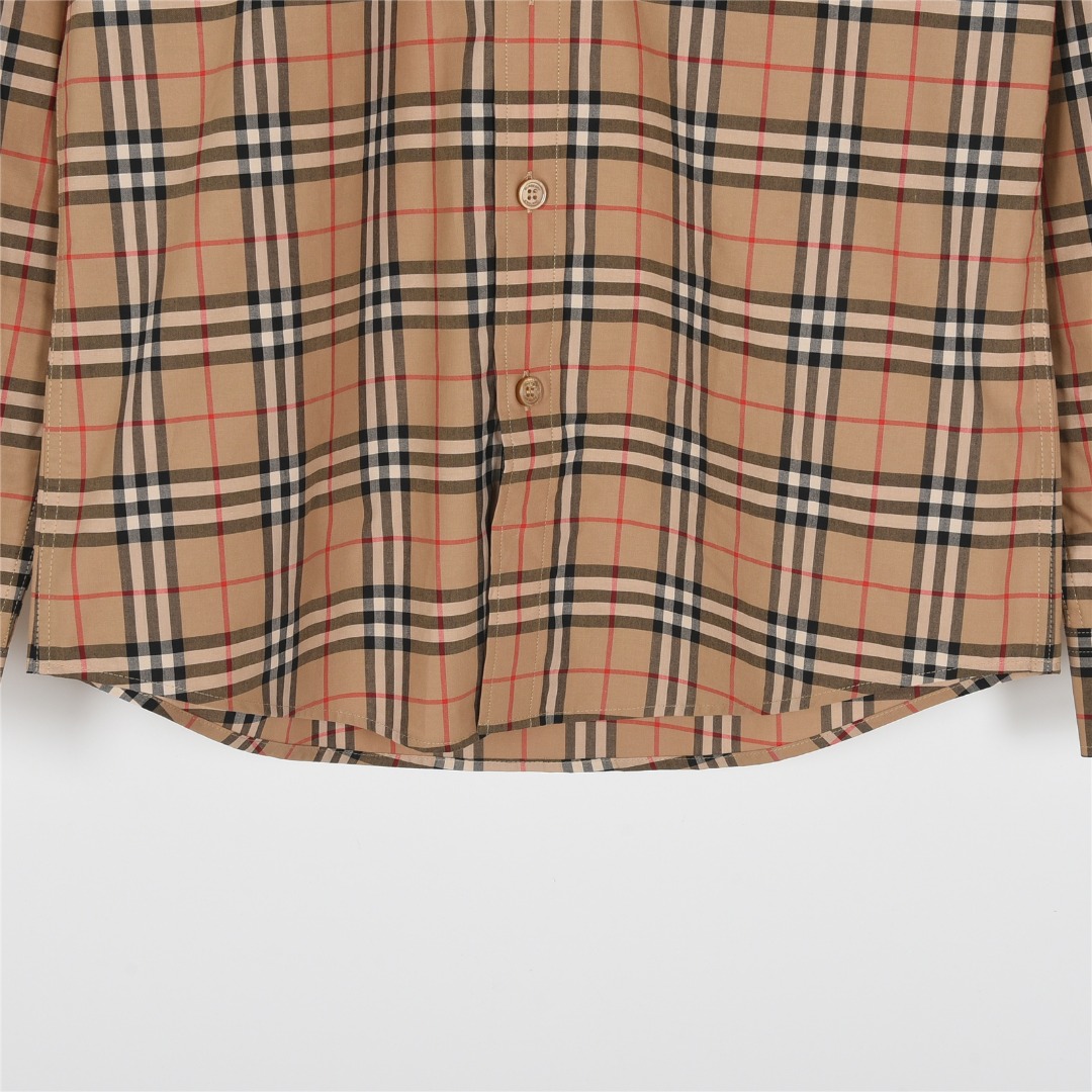 Burberry/巴宝莉 经典口袋小格纹棉质长袖衬衫 卡其小格