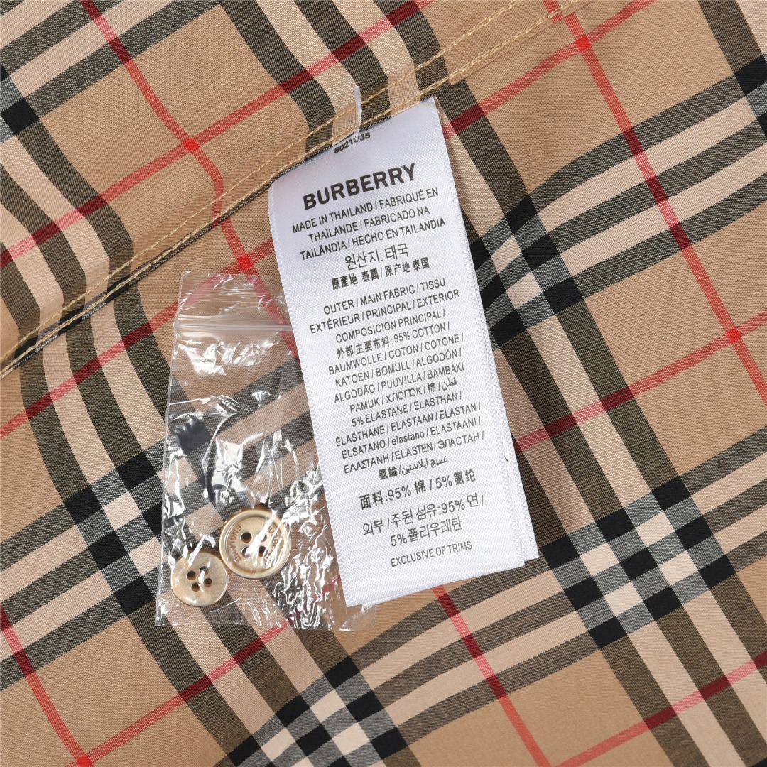 Burberry/巴宝莉 经典口袋小格纹棉质长袖衬衫 卡其小格