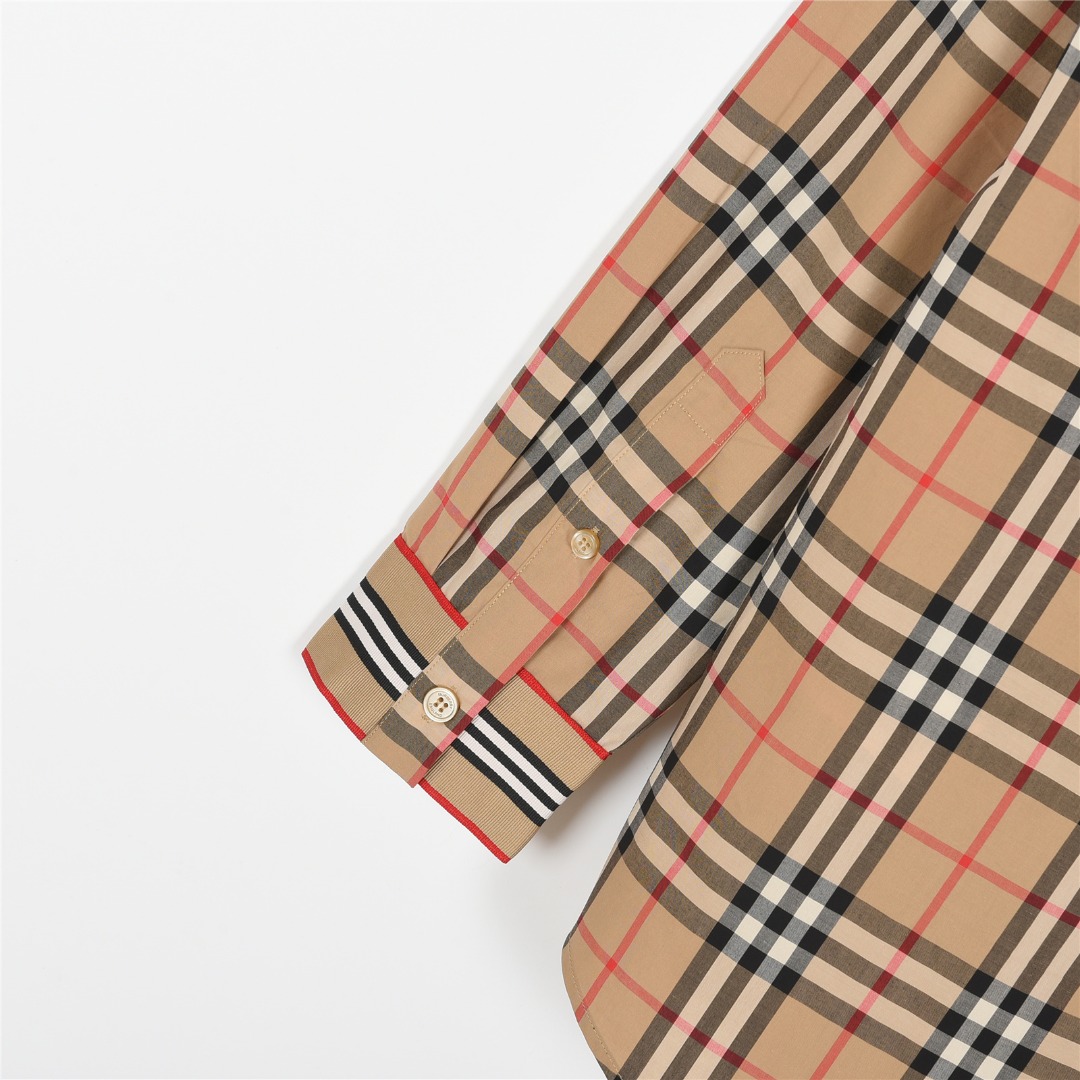 Burberry/巴宝莉 门襟袖口织带格纹棉质长袖衬衫 Burberry/巴宝莉 门襟袖口织带格纹棉质长袖衬衫