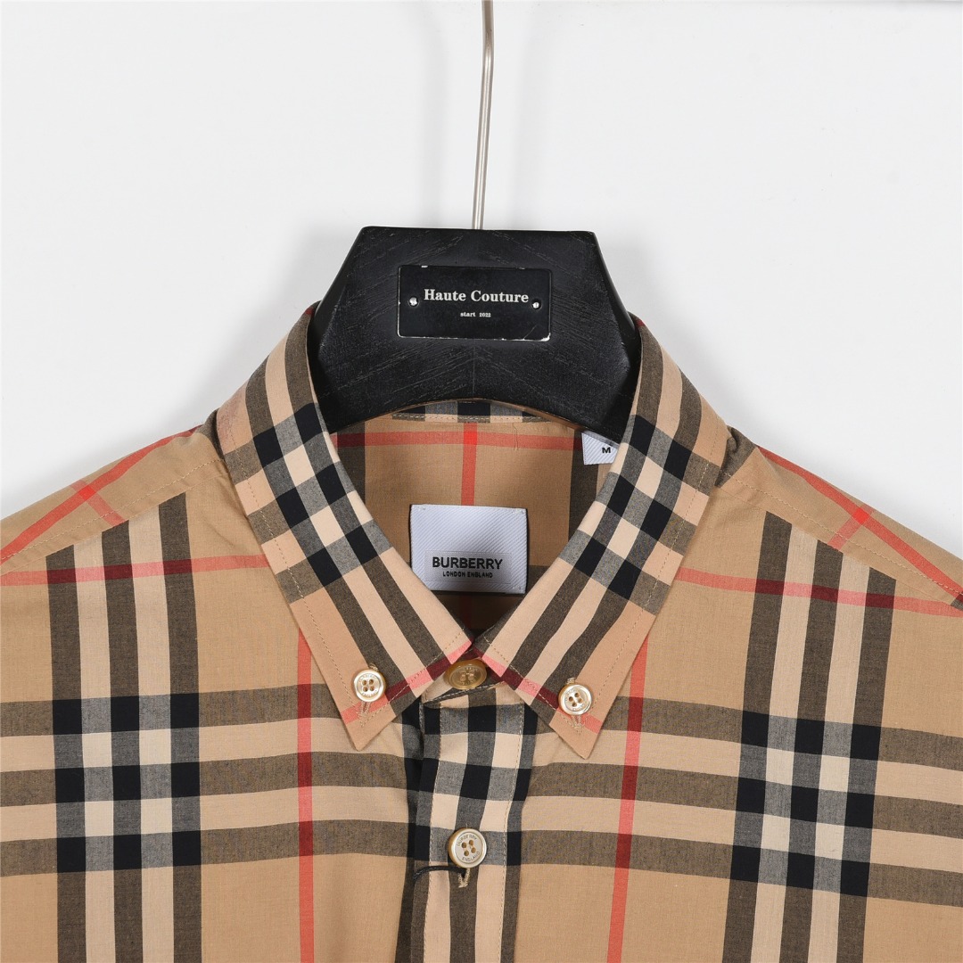 Burberry/巴宝莉 标签贴布格纹棉质长袖衬衫