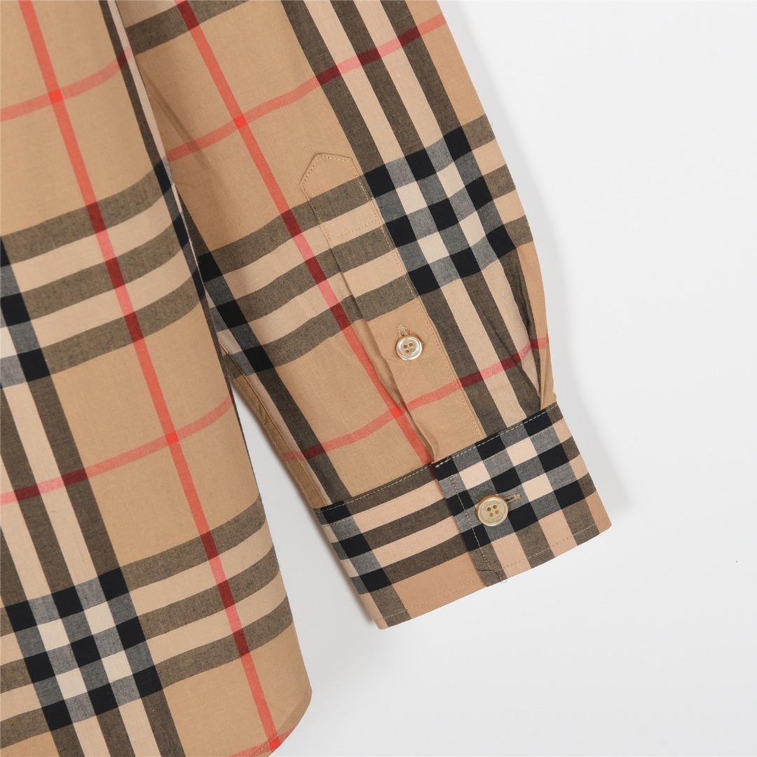 Burberry/巴宝莉 标签贴布格纹棉质长袖衬衫