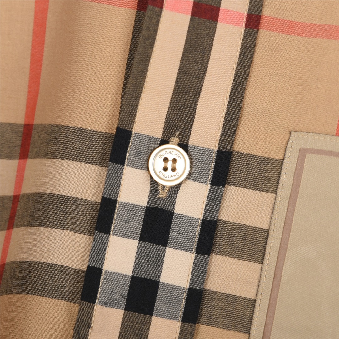Burberry/巴宝莉 标签贴布格纹棉质长袖衬衫