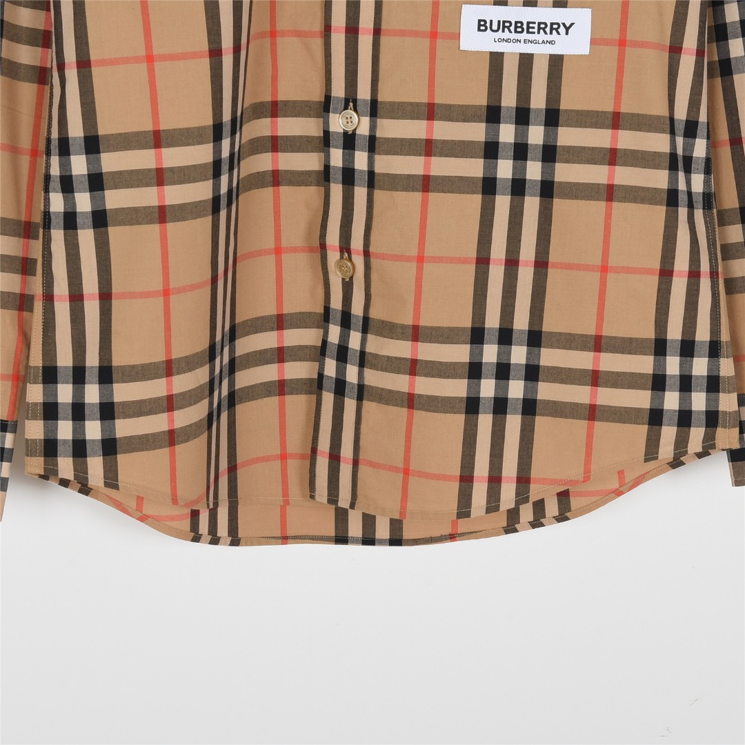 Burberry/巴宝莉 标签贴布格纹棉质长袖衬衫