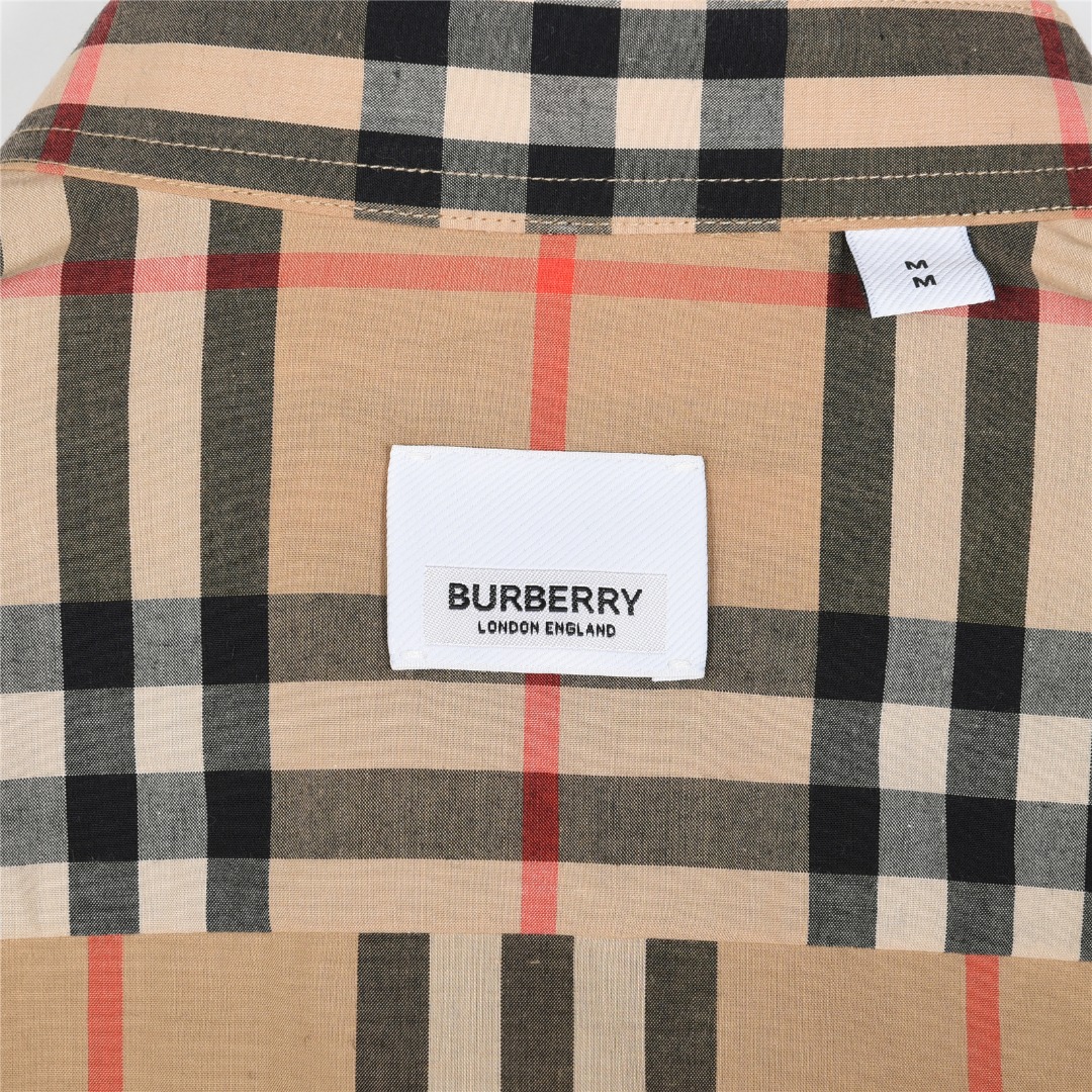 Burberry/巴宝莉 标签贴布格纹棉质长袖衬衫