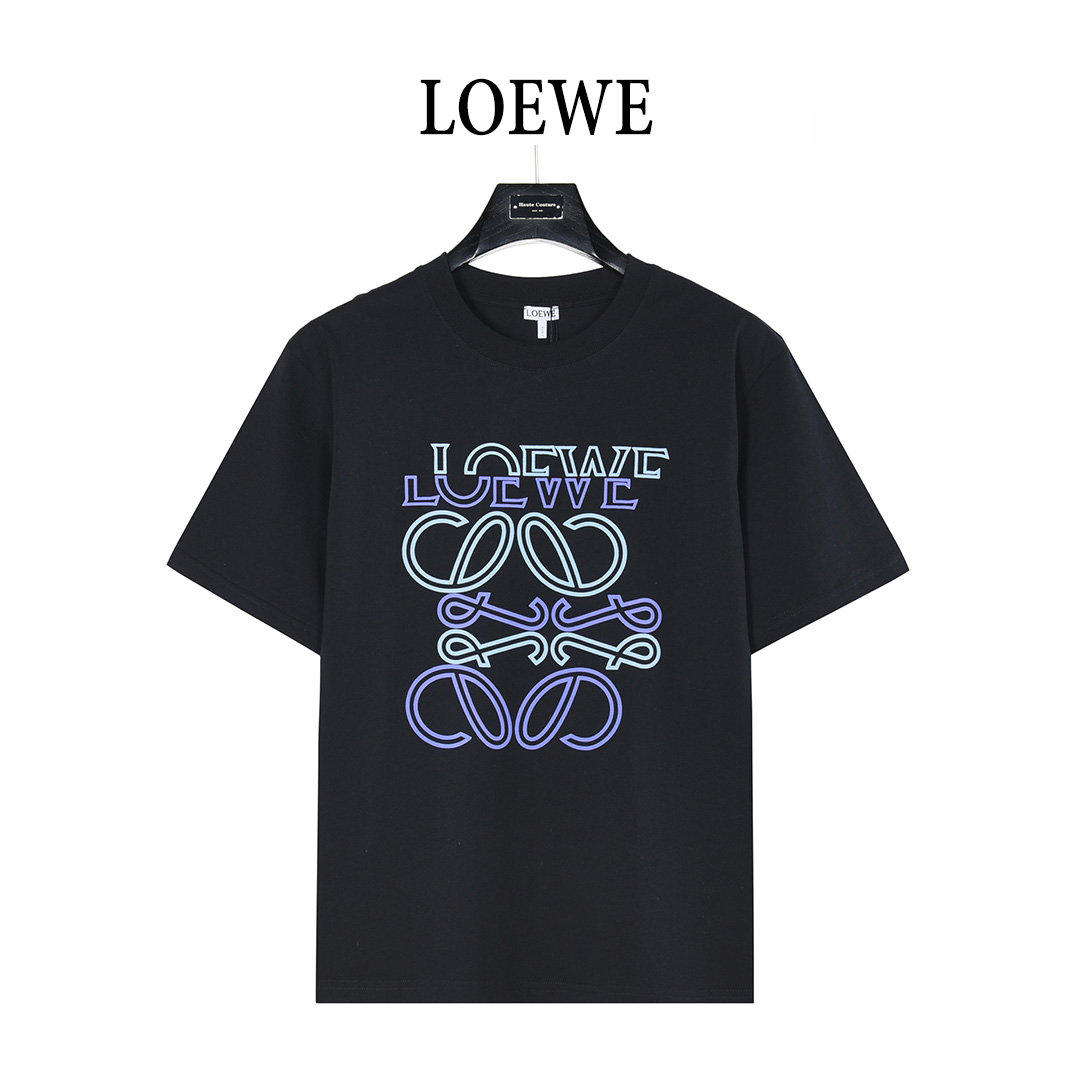 Loewe/罗意威 不规则徽标logo撞色发泡印花短袖T恤 白色 黑色 Loewe/罗意威 不规则徽标logo撞色发泡印花短袖T恤 白色 黑色