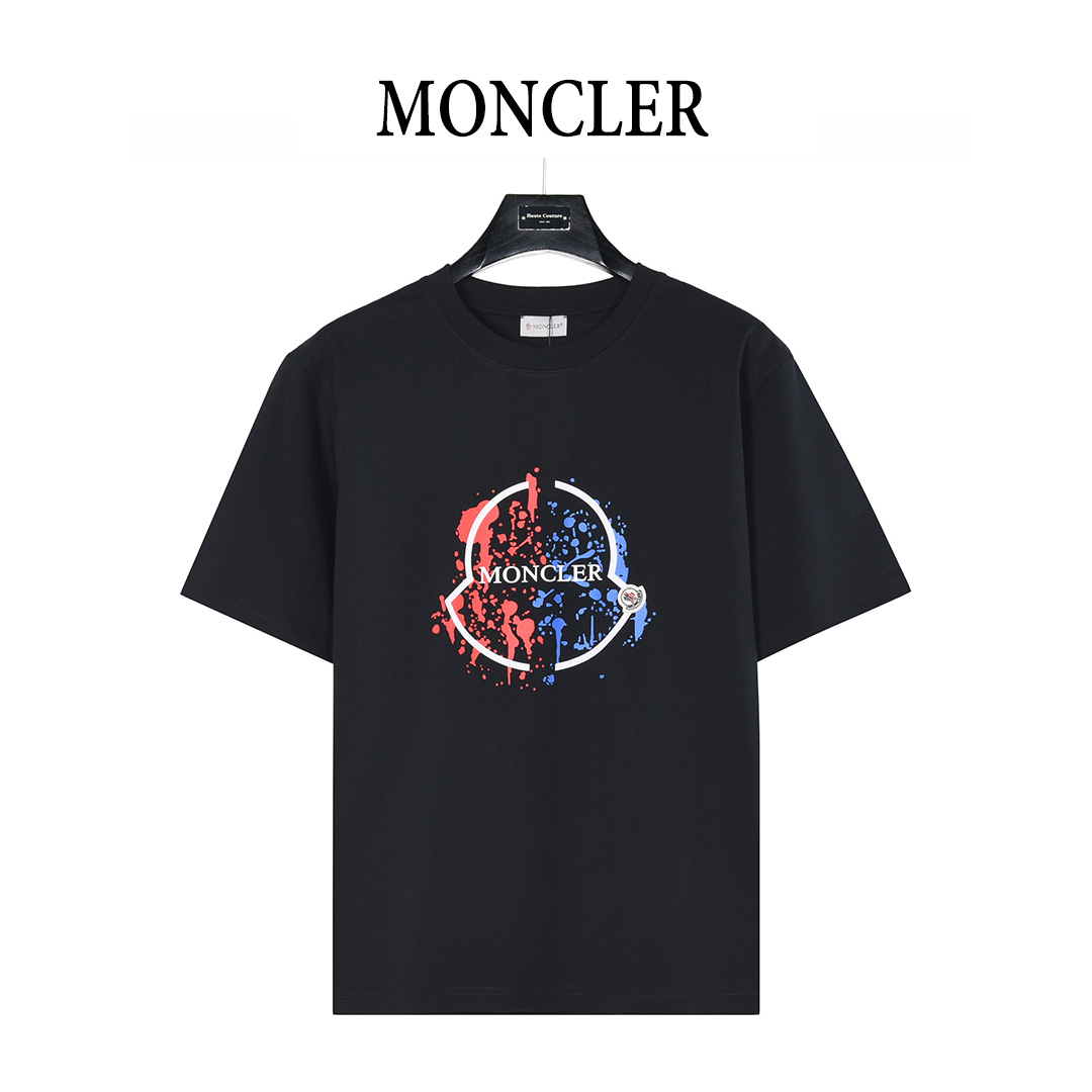 Moncler/蒙口 彩色泼墨徽标短袖T恤 白色 黑色 Moncler/蒙口 彩色泼墨徽标短袖T恤 白色 黑色