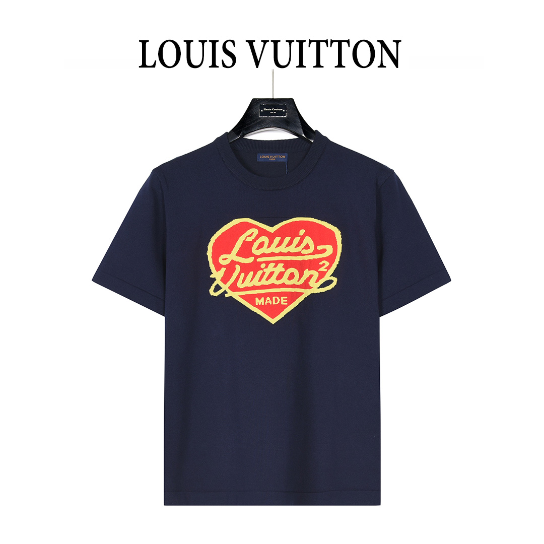 LouisVuitton/路易威登 爱心提花针织短袖T恤 藏青 白色 黑色 LouisVuitton/路易威登 爱心提花针织短袖T恤 藏青 白色 黑色