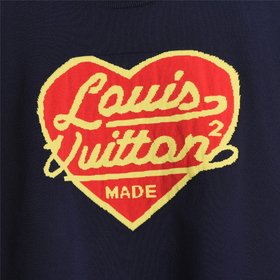 LouisVuitton/路易威登 爱心提花针织短袖T恤 藏青 白色 黑色 LouisVuitton/路易威登 爱心提花针织短袖T恤 藏青 白色 黑色