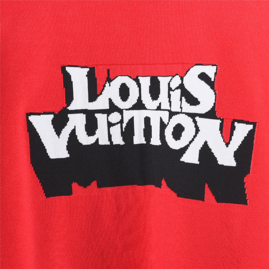 LouisVuitton/路易威登 字母重影提花针织短袖T恤 红色 黑色 LouisVuitton/路易威登 字母重影提花针织短袖T恤 红色 黑色