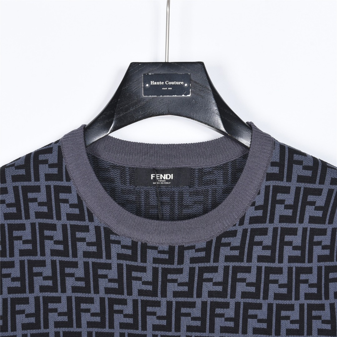 Fendi/芬迪 FF提花满印针织短袖T恤 藏青-Chinese UA Cheap High Quatity Brand Clothes Bags handbags Sneakers wholesale wholesaler seller from China Factory suppliers Fashion Clothing Shoes best Quality Beautiful Price Fendi/芬迪 FF提花满印针织短袖T恤 藏青