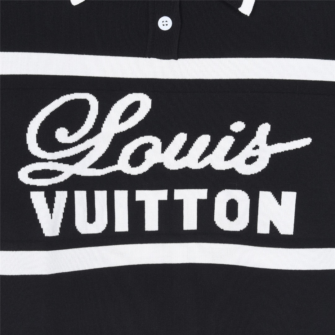 LouisVuitton/路易威登 条纹签名字母提花短袖针织Polo衫