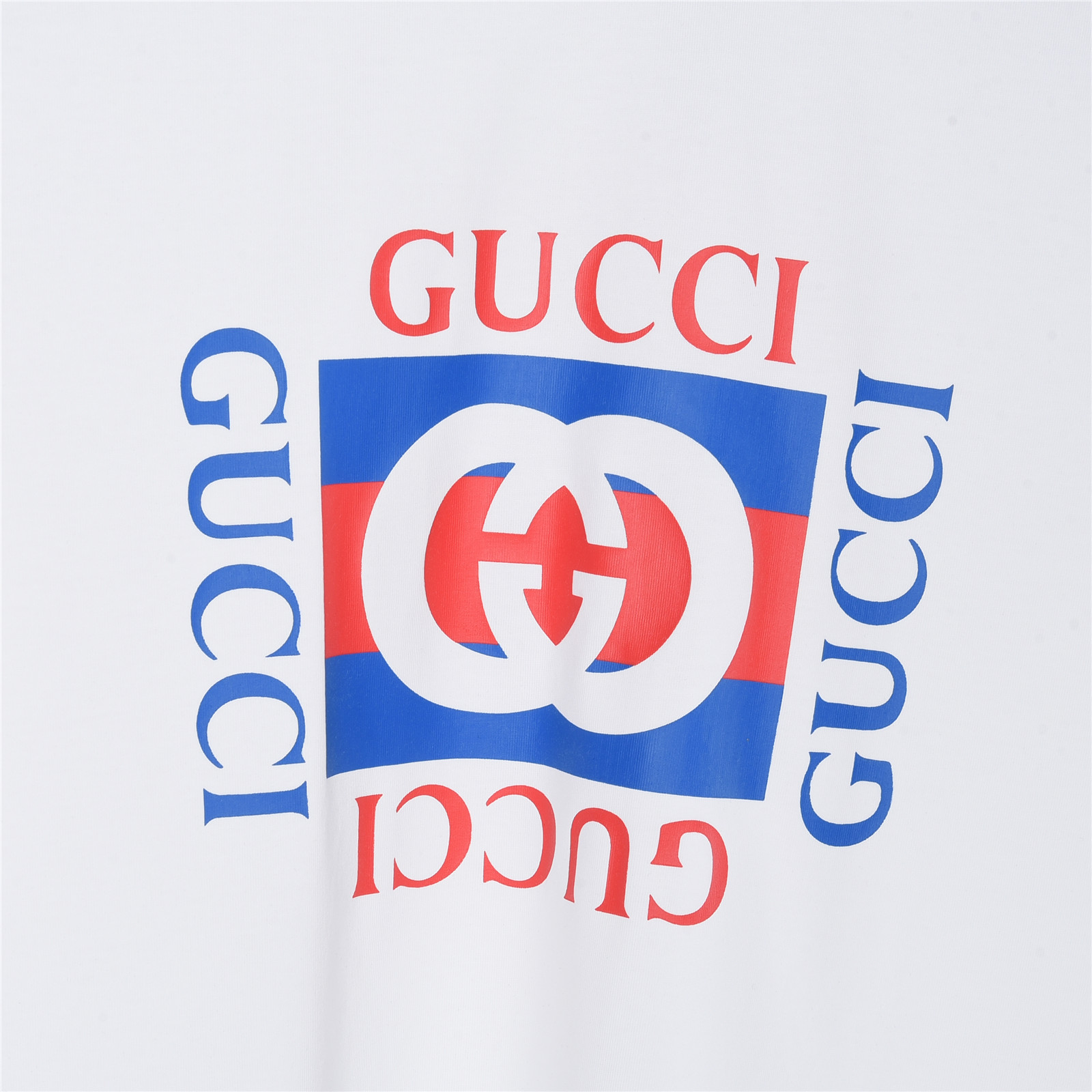 Gucci/古驰 互扣双G方块印花短袖T恤 白红 白蓝 白紫