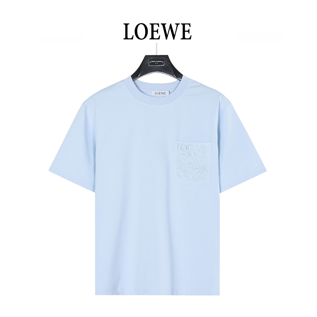 LOEWE/罗意威 暗纹口袋徽标刺绣短袖T恤 黑色 白色 蓝色