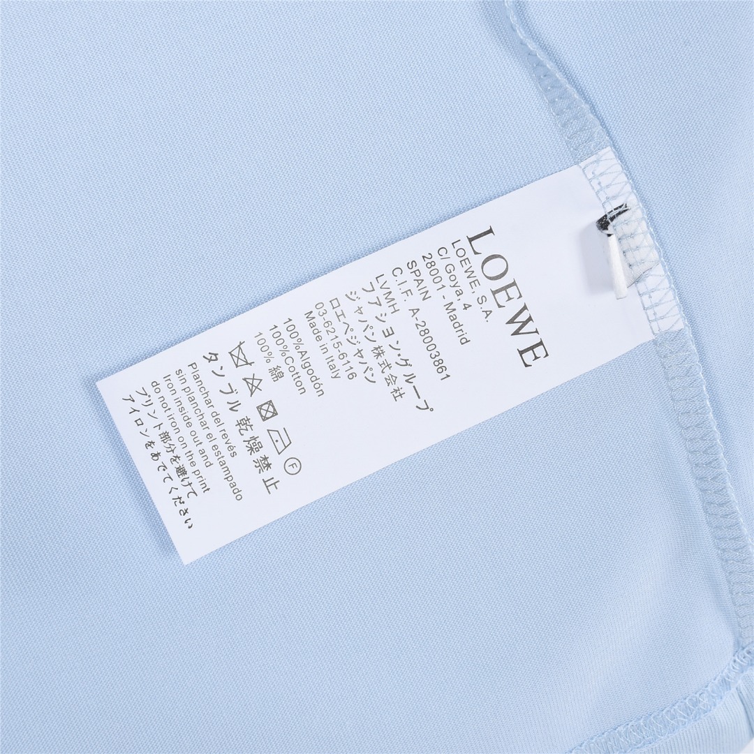 LOEWE/罗意威 暗纹口袋徽标刺绣短袖T恤 黑色 白色 蓝色