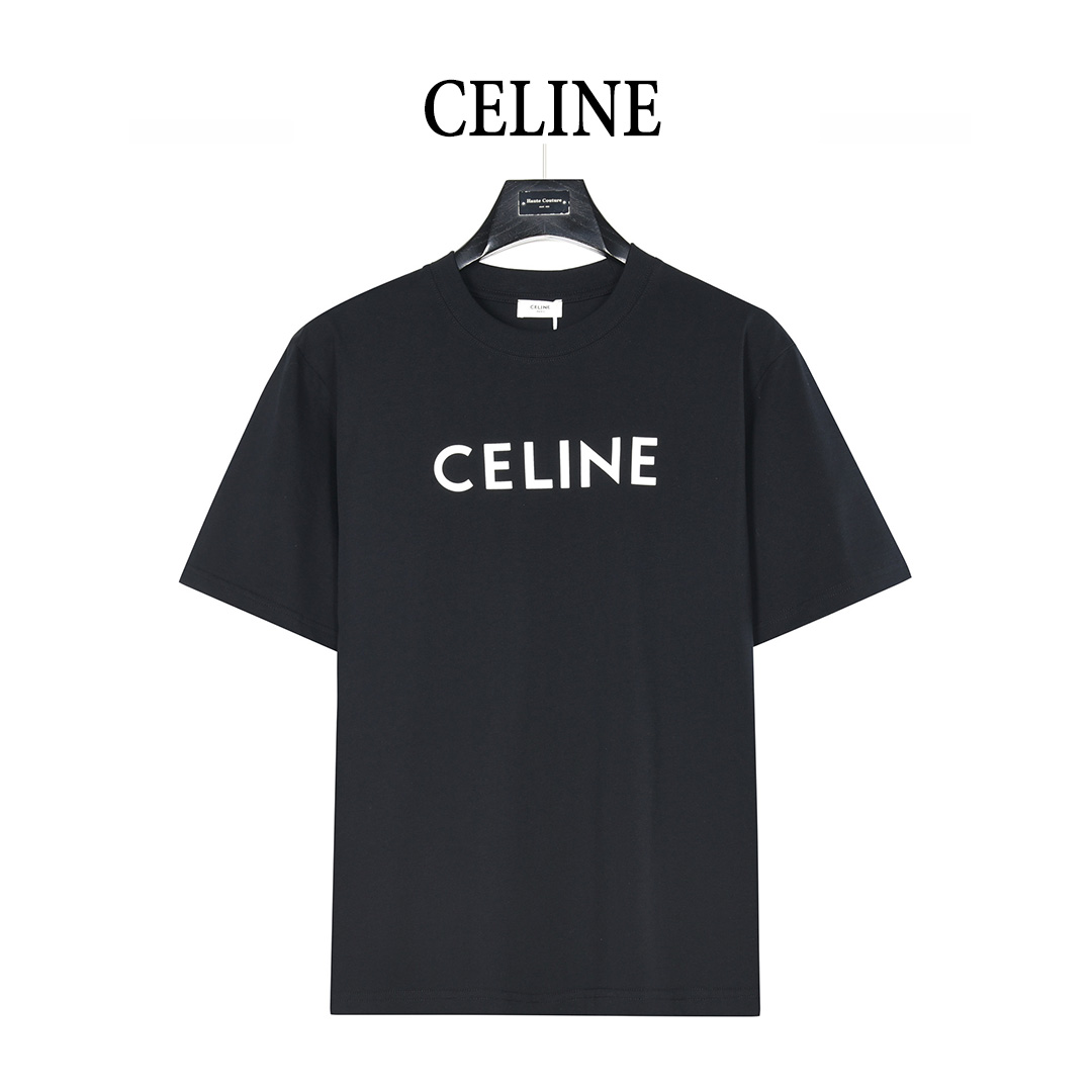 Celine/赛琳 经典字母压胶印花短袖T恤 黑色 白色 Celine/赛琳 经典字母压胶印花短袖T恤 黑色 白色