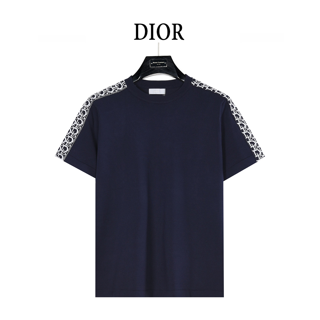 Dior/迪奥 肩袖提花织带拼接短袖T恤 藏青 Dior/迪奥 肩袖提花织带拼接短袖T恤 藏青