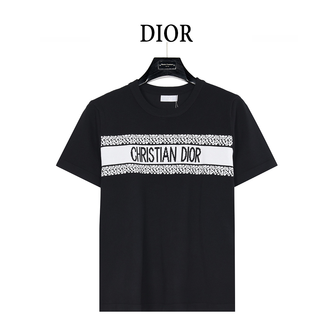 Dior/迪奥 胸前字母提花针织短袖T恤 白色 黑色 Dior/迪奥 胸前字母提花针织短袖T恤 白色 黑色