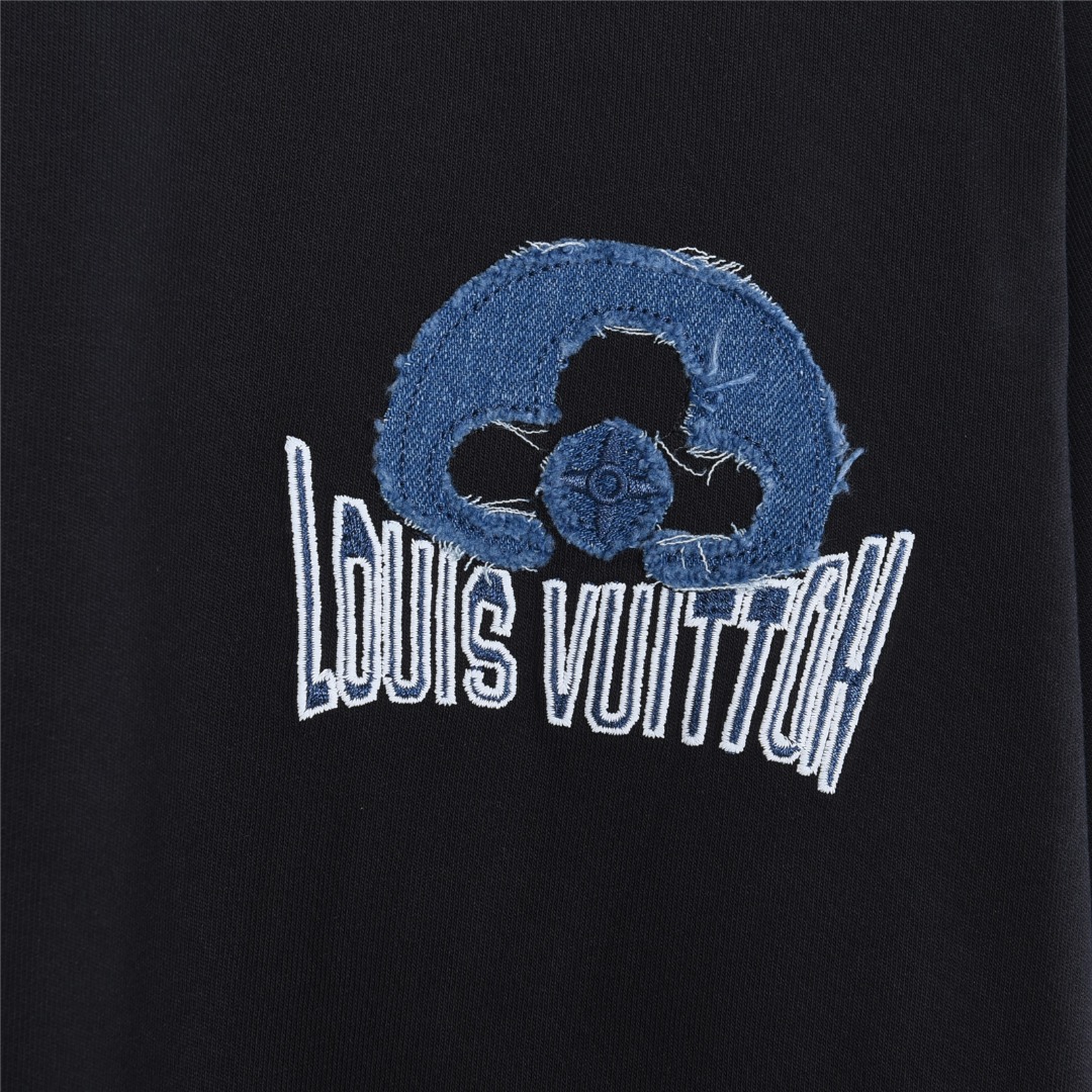 Louis Vuitton路易威登 破坏牛仔贴布刺绣圆领短袖T恤 黑色 白色-Top High Quatity Cheap Sneakers Fashion Clothing Clothes Bags handbags Shoes of all Brand wholesale With The best Quality And Beautiful Price from China Factory Chinese suppliers wholesaler seller Louis Vuitton路易威登 破坏牛仔贴布刺绣圆领短袖T恤 黑色 白色