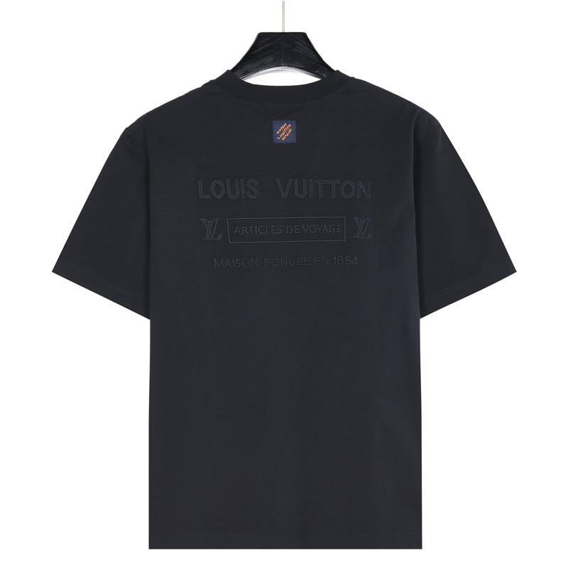 Louis Vuitton路易威登 胸口小标及后背暗纹刺绣圆领短袖T恤