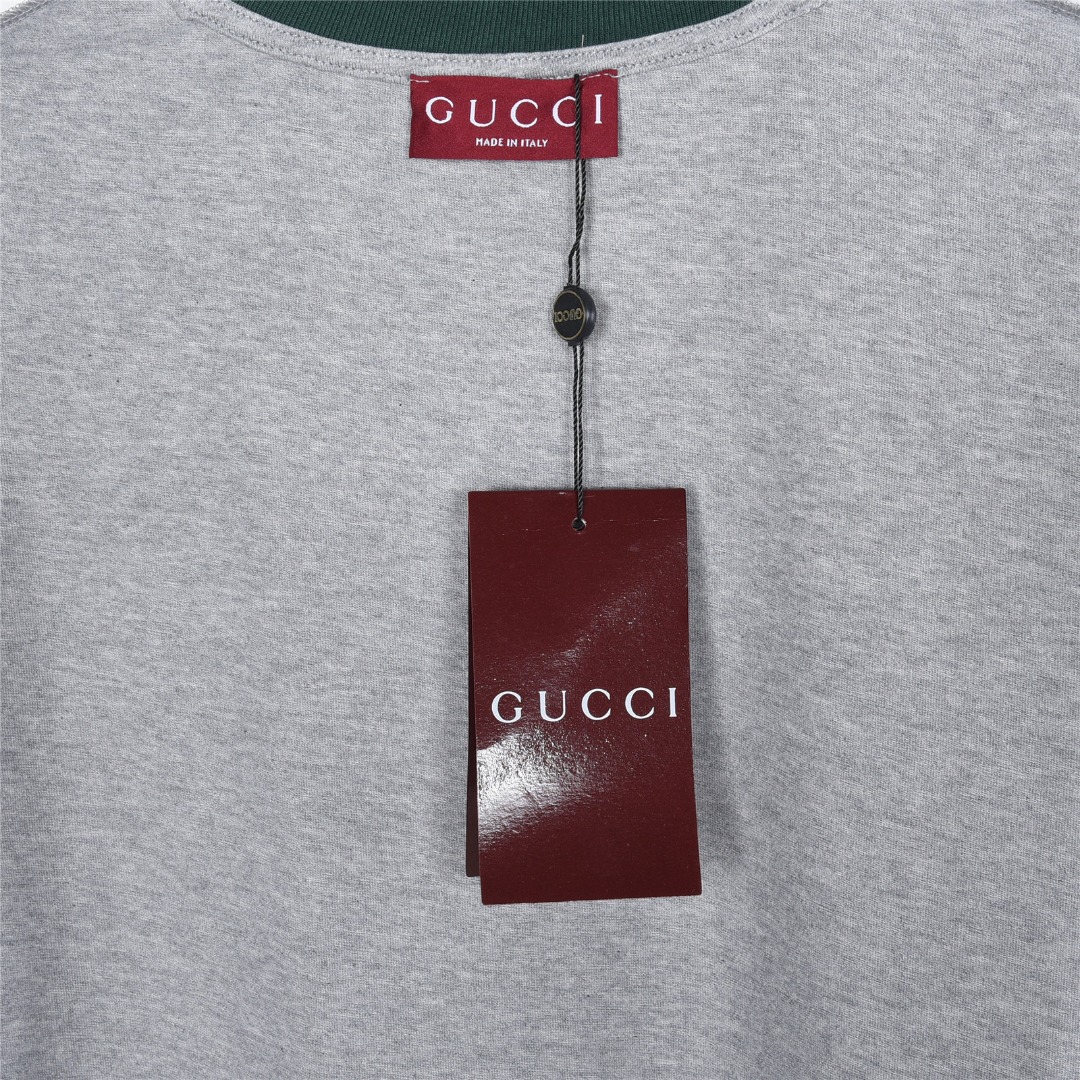Gucci/古驰 红绿撞色罗纹边字母刺绣短袖T恤 白色 黑色 花灰-莆田鞋,莆田鞋货源,高仿鞋,高仿鞋货源,安福档口,莆田高仿鞋,莆田鞋批发,高仿鞋批发,莆田高仿运动鞋,高仿运动鞋,莆田运动鞋 Gucci/古驰 红绿撞色罗纹边字母刺绣短袖T恤 白色 黑色 花灰