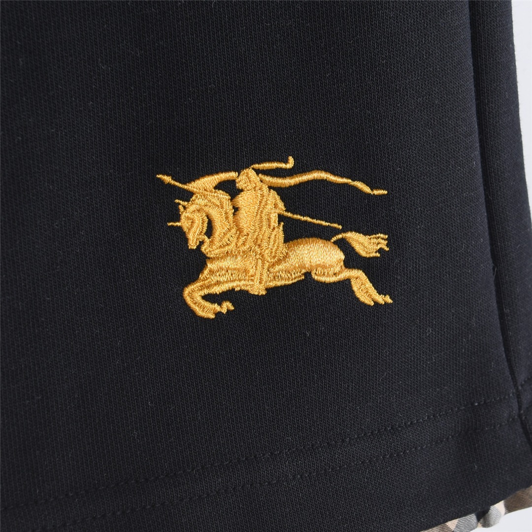 Burberry/巴宝莉 格纹饰边战马刺绣套装短裤 白色 黑色