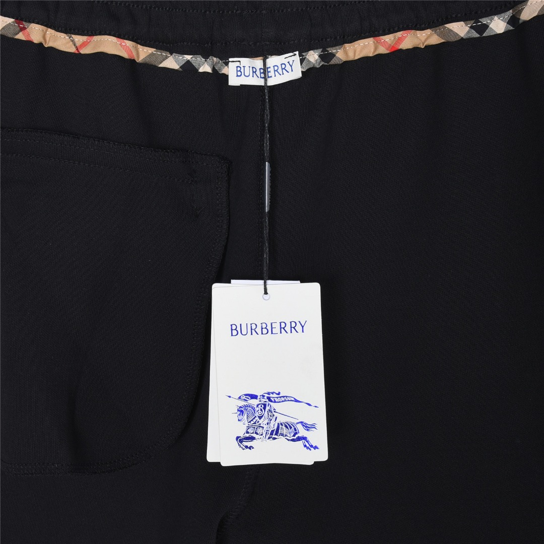 Burberry/巴宝莉 格纹饰边战马刺绣套装短裤 白色 黑色
