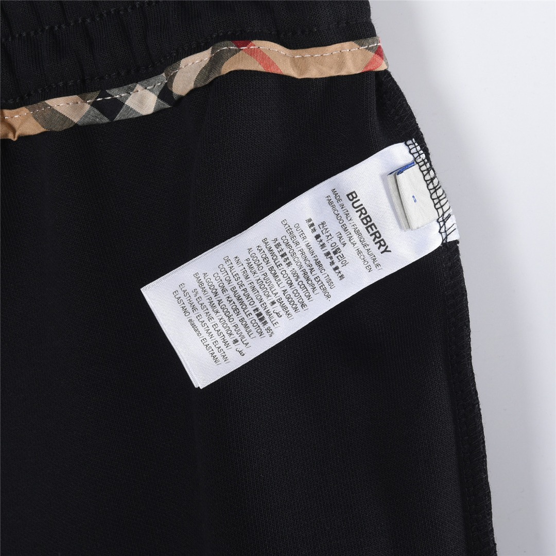Burberry/巴宝莉 格纹饰边战马刺绣套装短裤 白色 黑色
